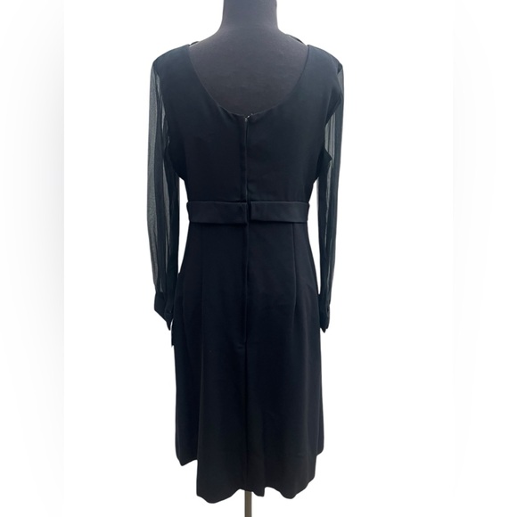 Vtg Ladylike Sheer Sleeved Pearl Bow Modest Knee Length Dress 14 Deadstock NWT - Picture 5 of 10